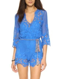 Miguelina Greta Romper French Blue lace rompers for spring