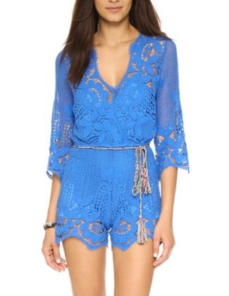 Miguelina Greta Romper French Blue lace rompers for spring