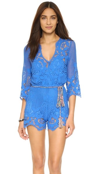 Miguelina Greta Romper French Blue lace rompers for spring