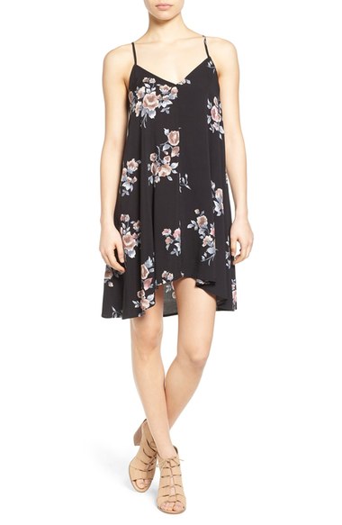 Mimi Chica Print Swing Camisole Dress Black Pink casual swing dresses