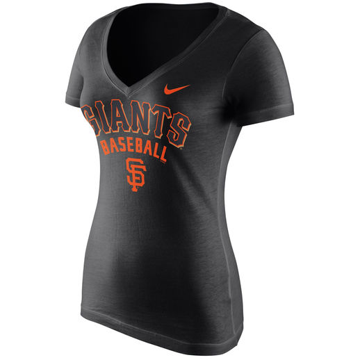NIKE SAN FRANCISCO GIANTS WOMEN'S BLACK NEW PRACTICE V-NECK T-SHIRT