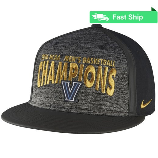 NIKE VILLANOVA WILDCATS GRAY/BLACK 2016 NCAA MEN'S BASKETBALL NATIONAL CHAMPIONS PLAYER LOCKER ROOM SNAPBACK ADJUSTABLE HAT