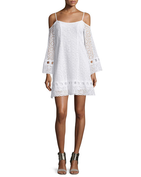 Nanette Lepore Cold-Shoulder Eyelet A-line Dress White a-line dresses for the kentucky derby