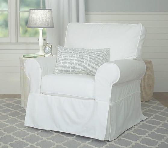 PB Kids Comfort Small Swivel Rocker & Ottoman Twill White pottery barn nursery furniture sale