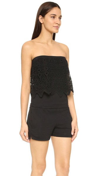 Pam & Gela Strapless Romper with Lace Black