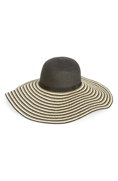 Phase 3 Striped Floppy Straw Hat Ivory Black kentucky derby hats for women
