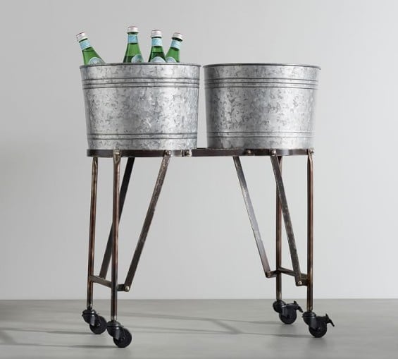 Pottery Barn GALVANIZED METAL DOUBLE BEVERAGE TUB WITH STAND