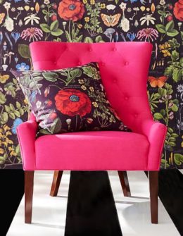 Pottery Barn HAYES TUFTED UPHOLSTERED ARMCHAIR Linen Blend Pink Magenta