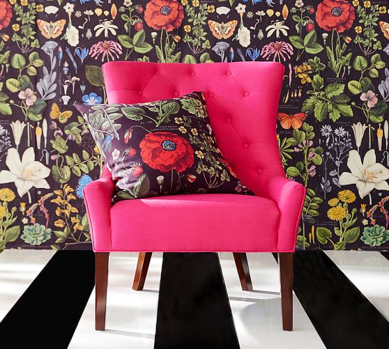 Pottery Barn HAYES TUFTED UPHOLSTERED ARMCHAIR Linen Blend Pink Magenta