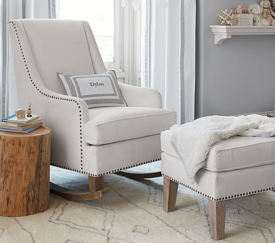 Pottery Barn Kids Declan Upholstered Rocker Nailhead Trim & Ottoman pottery barn nursery furniture sale