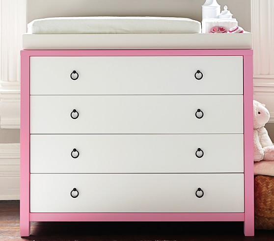 Pottery Barn Kids Hadley Dresser & Topper Set Simply White Bright Pink