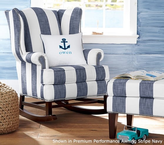 Pottery Barn Kids Thatcher Awning Stripe Rocker Nailhead Trim & Ottoman