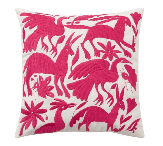 Pottery Barn OTOMI EMBROIDERED INDOOR/OUTDOOR PILLOW Pink