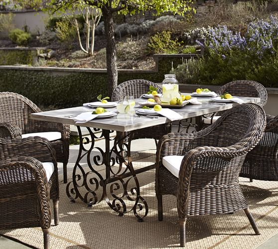 Pottery Barn ROSALIE CONCRETE-TOP RECTANGULAR DINING TABLE & TORREY ARMCHAIR SET, ESPRESSO