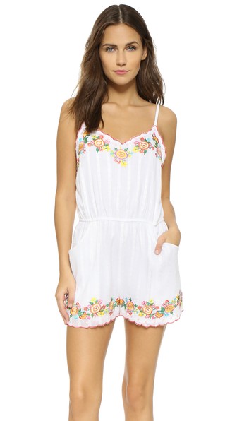 RahiCali Embroidered Romper White Black