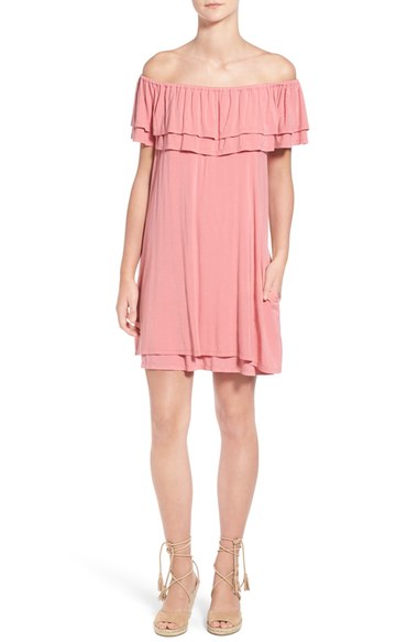 Rebecca Minkoff 'Deva' Tiered Off the Shoulder Dress Rose Pink off the shoulder kentucky derby dresses 2016