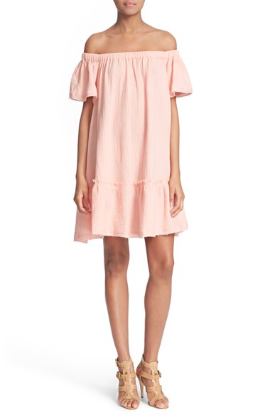 Rebecca Taylor Off the Shoulder Cotton Swing Dress Malibu Peach off the shoulder kentucky derby dresses 2016