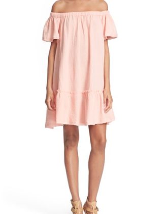Rebecca Taylor Off the Shoulder Cotton Swing Dress Malibu Peach casual swing dresses for spring