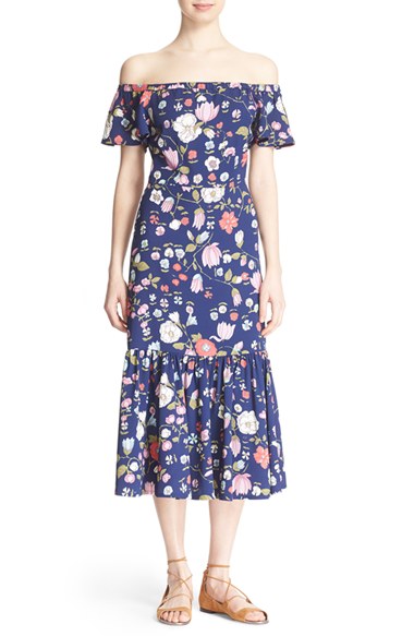 Rebecca Taylor Off the Shoulder Floral Print Dress Blackberry off the shoulder kentucky derby dresses 2016