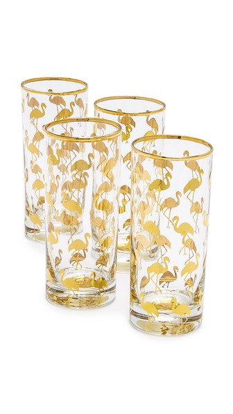Rosanna, Inc. Set of 4 Flamingo Highball Glasses Clear Gold Shopbop Friends and Family Sale