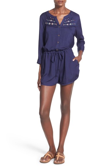 Roxy 'Tightrope' Embroidered Romper Eclipse Blue