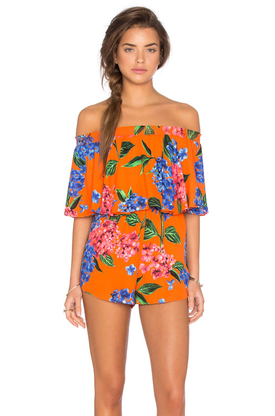 SHOW ME YOUR MUMU Rosarita Off The Shoulder Romper Bahama Bloom 