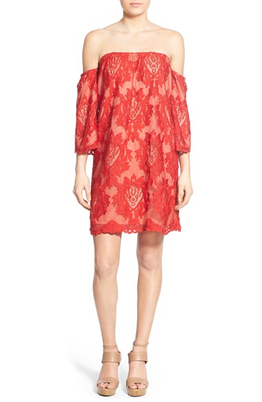 STOREE Lace Off the Shoulder Dress Red