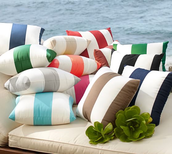 SUNBRELLA® AWNING STRIPE INDOOR/OUTDOOR PILLOW Pottery Barn spring friends and family event