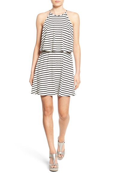 Socialite Stripe Popover Swing Dress Ivory Black