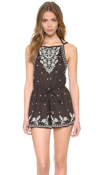 Star Mela Avi Embroidered Romper Faded Black/Ecru