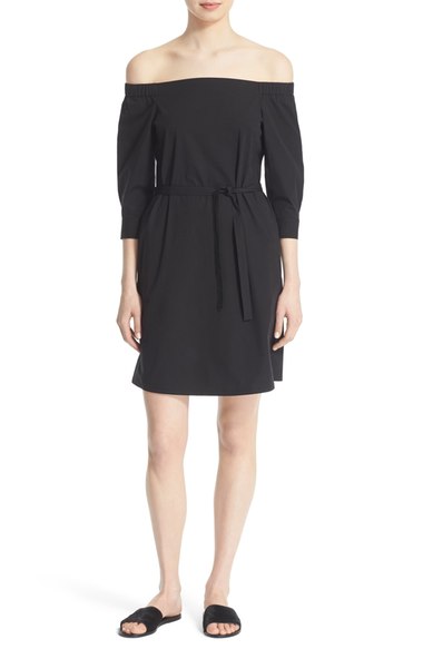 Theory 'Zizinna' Off the Shoulder Cotton Poplin Dress Black
