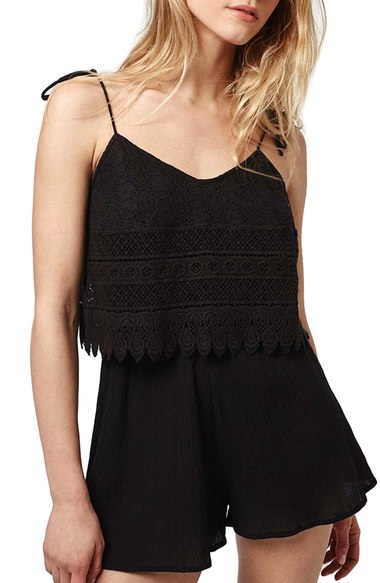 Topshop Crochet Lace Layer Romper Black