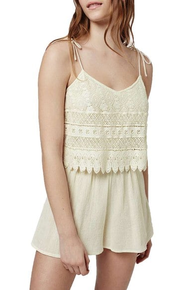 Topshop Crochet Lace Layer Romper Cream