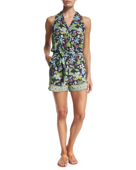 Tory Burch Floral-Print Wrap-Front Romper Tory NVY WSTRA SM floral print rompers for spring