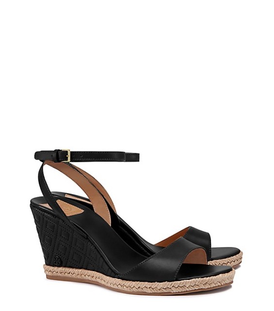 Tory Burch MARION QUILTED ESPADRILLE WEDGE SANDAL Black