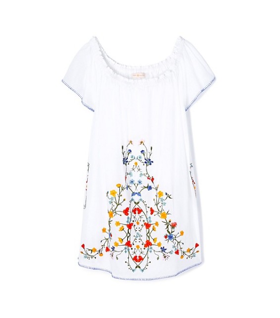 Tory Burch MONTOROSSO OFF THE DRESS White Delphi Embroidery 