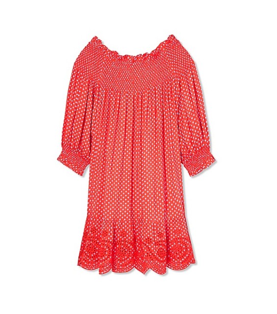 Tory Burch MYRA SMOCKED OFF THE DRESS Poppy Red Mali