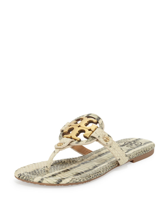Tory Burch Miller 2 Snake-Print Cork Sandal Latte/Gray Gold Neiman Marcus Sale