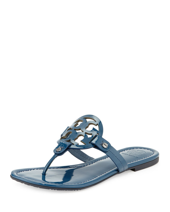 Tory Burch Miller Flat Patent Sandal Province Blue Neiman Marcus Sale