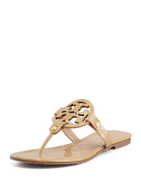 Tory Burch Miller Patent Logo Thong Sandal Sand Neiman Marcus Sale