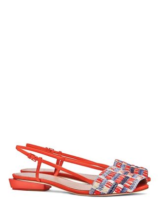 Tory Burch PIETRA SANDAL Indigo Lurex Tweed Poppy Red