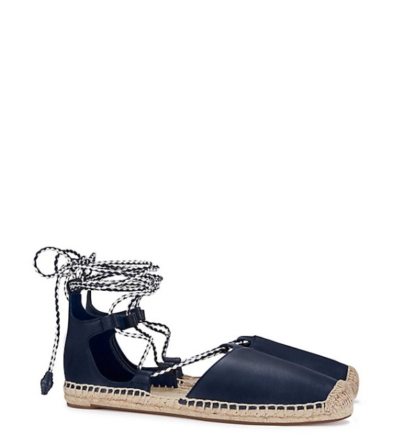 Tory Burch POSITANO LACE-UP FLAT ESPADRILLE Bright Navy or Poppy Red