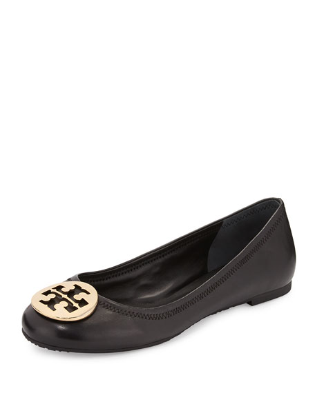Tory Burch Reva Leather Ballerina Flat Black Neiman Marcus Sale