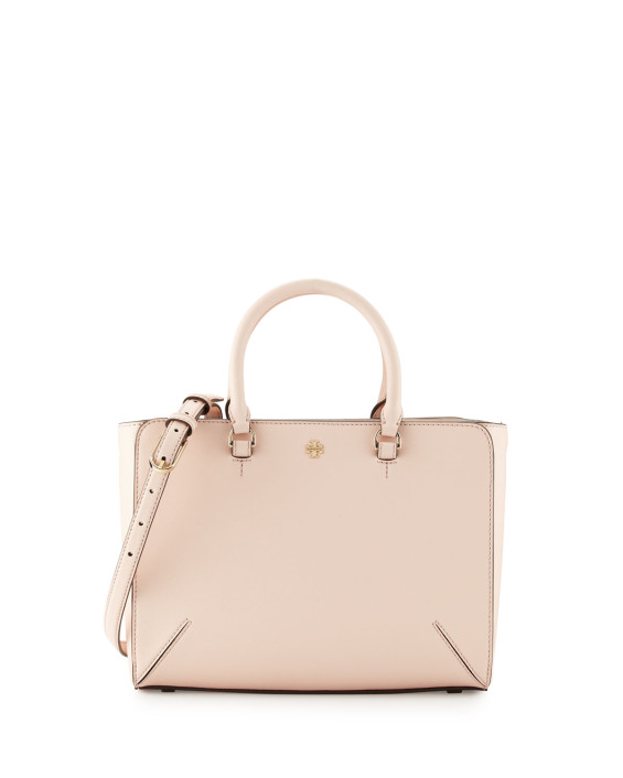 Tory Burch Robinson Small Zip Tote Bag Pale Apricot Neiman Marcus 
