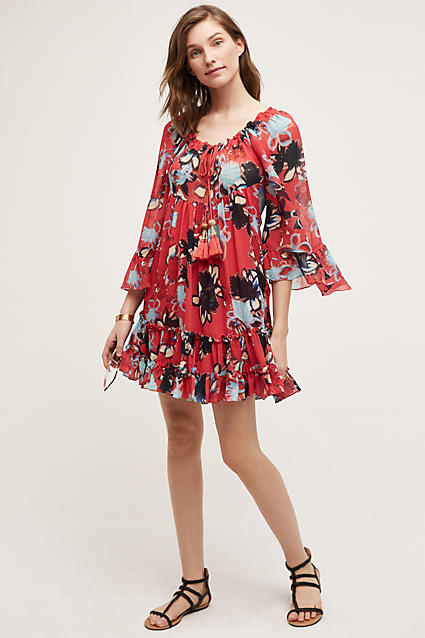 Tryb Baja Silk Swing Dress Red Motif casual swing dresses for spring