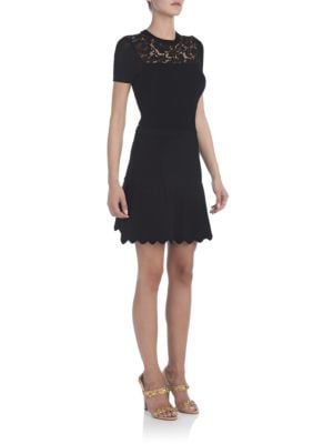 Valentino Lace-Top Fit-And-Flare Dress Black kentucky derby dresses