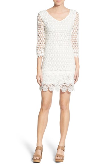 Velvet by Graham & Spencer Mixed Lace Shift Dress Off White
