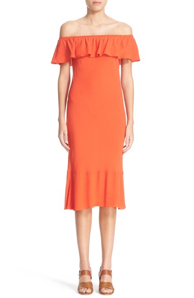 Veronica Beard 'Oleta' Ruffle Off the Shoulder Dress Red
