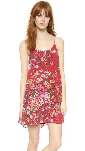 WAYF Floral Print Swing Dress Red Botanical casual swing dresses for spring