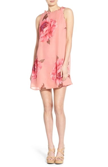 Way-In Floral Print Ruffle Trim Swing Dress Blush Rose casual swing dresses